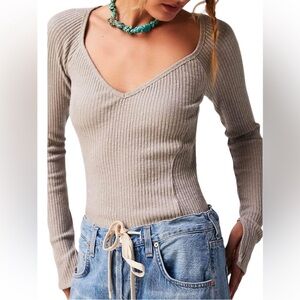 Sold FREE PEOPLE We the Free Passing Thru Layering ribbed Top in Gray Day NWOT